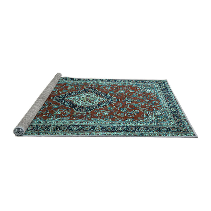 Sideview of Machine Washable Medallion Light Blue Traditional Rug, wshtr1289lblu