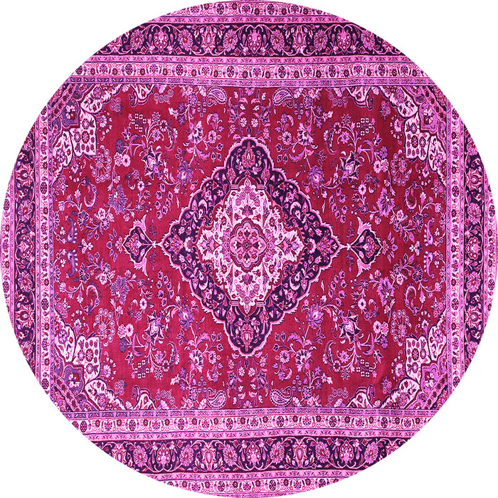 Round Machine Washable Medallion Pink Traditional Rug, wshtr1289pnk