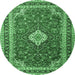 Round Medallion Emerald Green Traditional Rug, tr1289emgrn