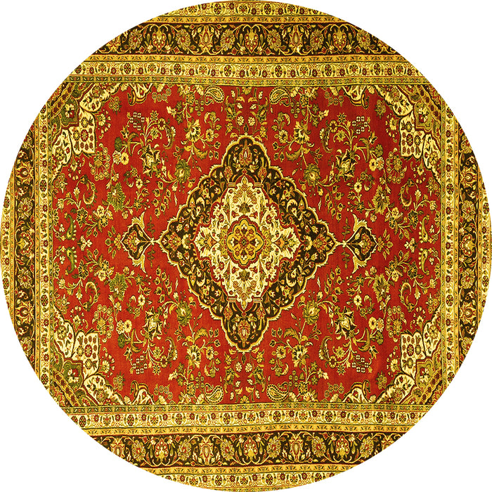 Round Medallion Yellow Traditional Rug, tr1289yw