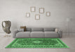 Machine Washable Medallion Emerald Green Traditional Area Rugs in a Living Room,, wshtr1289emgrn