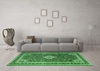 Machine Washable Medallion Emerald Green Traditional Rug, wshtr1289emgrn