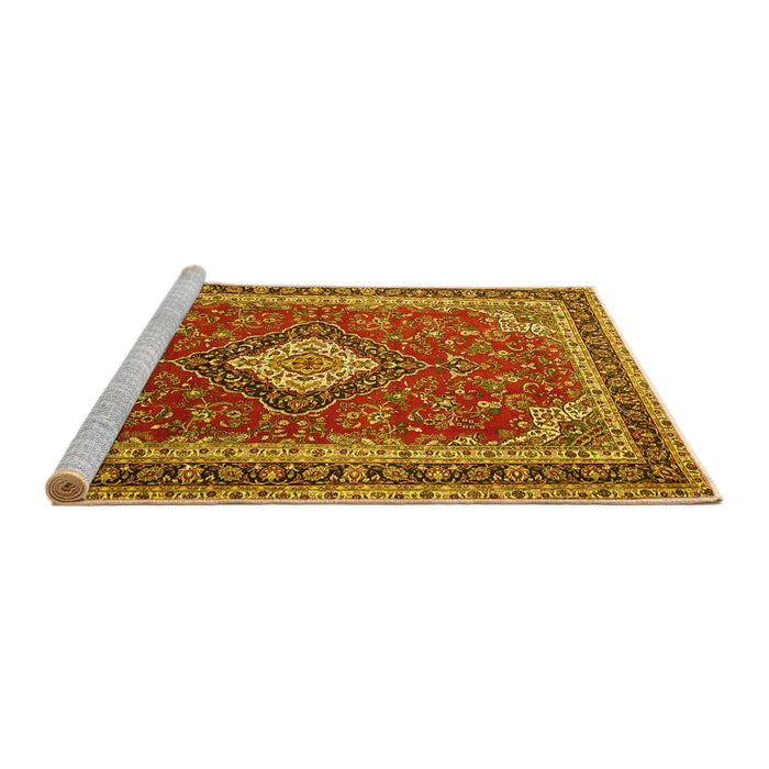 Sideview of Machine Washable Medallion Yellow Traditional Rug, wshtr1289yw