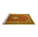 Sideview of Machine Washable Medallion Yellow Traditional Rug, wshtr1289yw