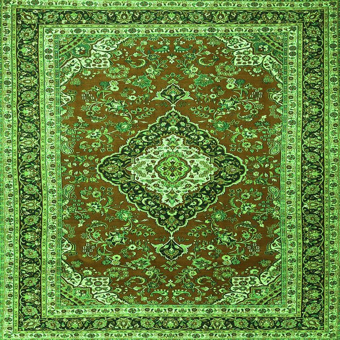 Round Machine Washable Medallion Green Traditional Area Rugs, wshtr1289grn