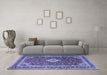 Machine Washable Medallion Blue Traditional Rug in a Living Room, wshtr1289blu