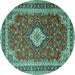 Round Machine Washable Medallion Turquoise Traditional Area Rugs, wshtr1289turq