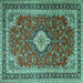 Square Machine Washable Medallion Turquoise Traditional Area Rugs, wshtr1289turq