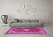 Machine Washable Medallion Pink Traditional Rug in a Living Room, wshtr1289pnk