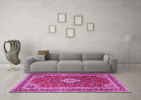 Machine Washable Medallion Pink Traditional Rug, wshtr1289pnk