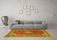 Machine Washable Medallion Yellow Traditional Rug, wshtr1289yw