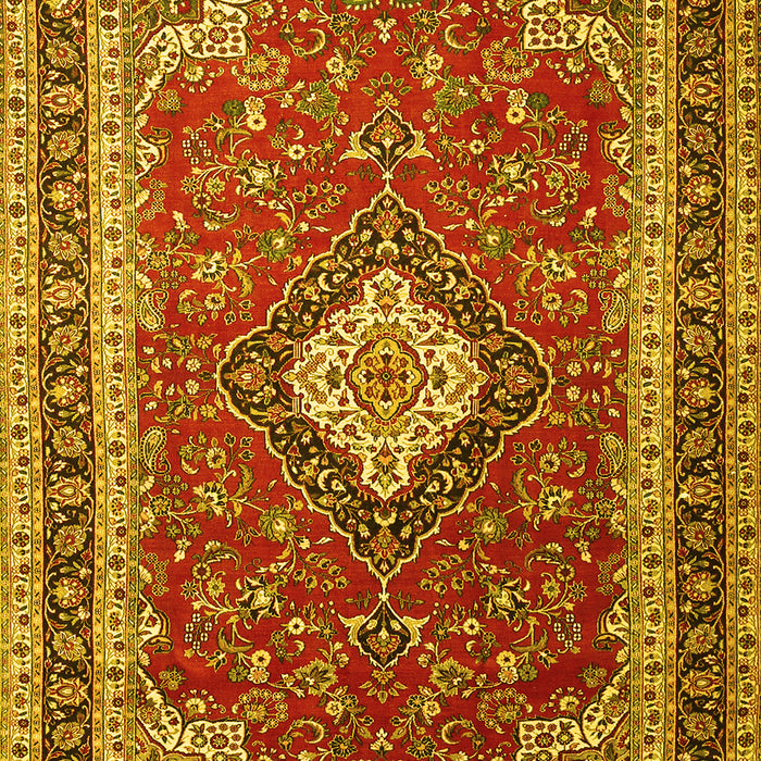 Machine Washable Medallion Yellow Traditional Rug, wshtr1289yw