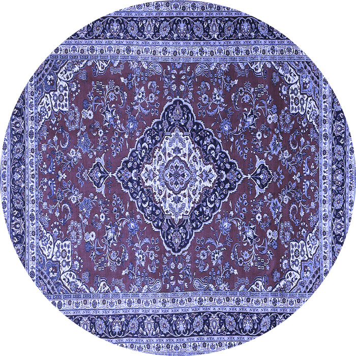 Round Machine Washable Medallion Blue Traditional Rug, wshtr1289blu