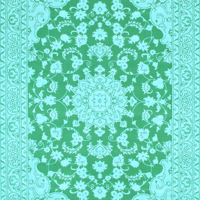 Machine Washable Medallion Light Blue Traditional Rug, wshtr128lblu