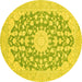 Round Machine Washable Medallion Yellow Traditional Rug, wshtr128yw