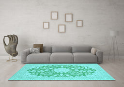 Machine Washable Medallion Light Blue Traditional Rug in a Living Room, wshtr128lblu