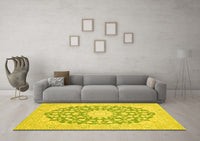 Machine Washable Medallion Yellow Traditional Rug, wshtr128yw