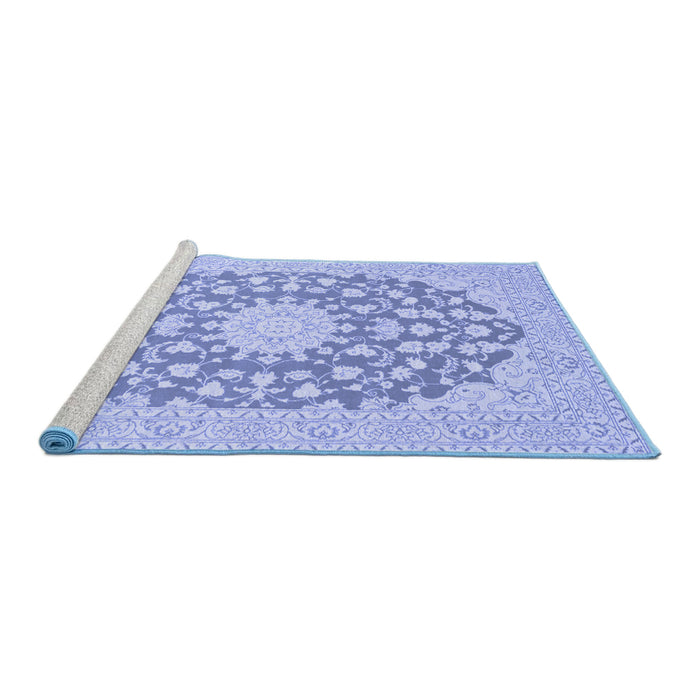 Sideview of Machine Washable Medallion Blue Traditional Rug, wshtr128blu