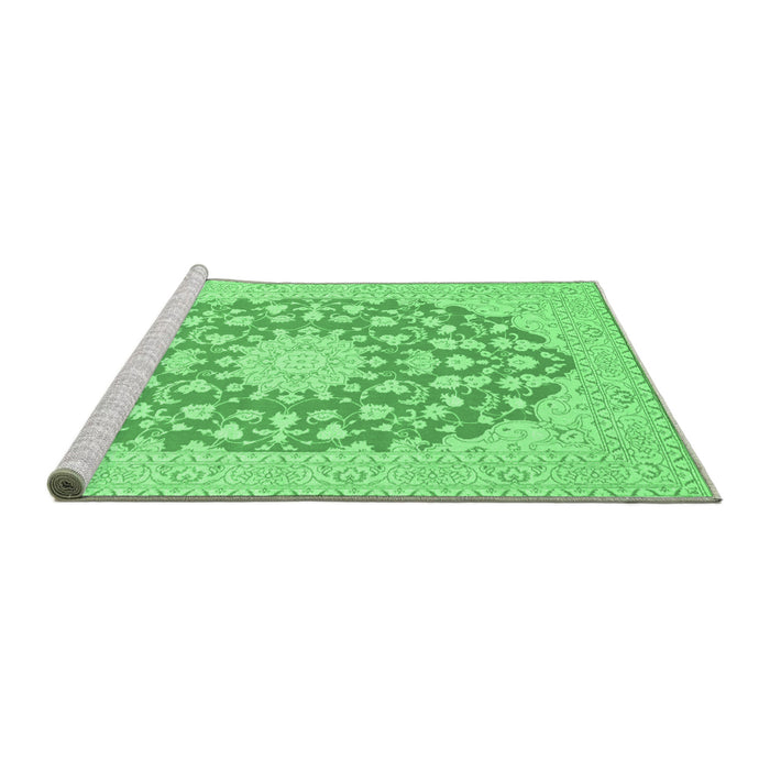 Sideview of Machine Washable Medallion Emerald Green Traditional Area Rugs, wshtr128emgrn