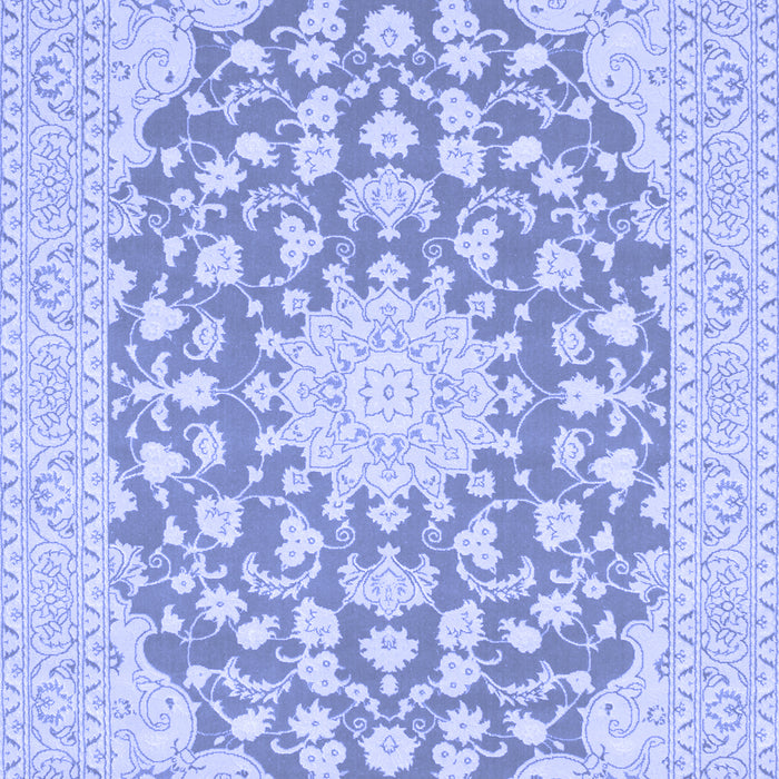 Machine Washable Medallion Blue Traditional Rug, wshtr128blu