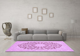 Machine Washable Medallion Purple Traditional Area Rugs in a Living Room, wshtr128pur