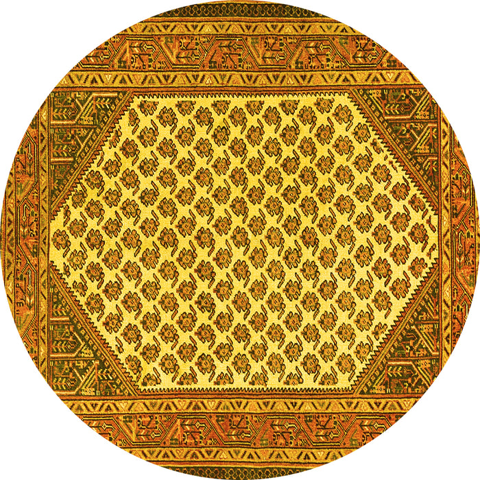 Round Machine Washable Persian Yellow Traditional Rug, wshtr1290yw