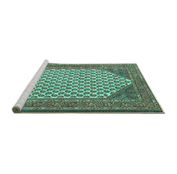 Sideview of Machine Washable Persian Turquoise Traditional Area Rugs, wshtr1290turq