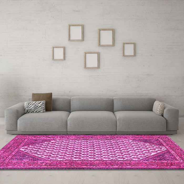Machine Washable Persian Pink Traditional Rug in a Living Room, wshtr1290pnk