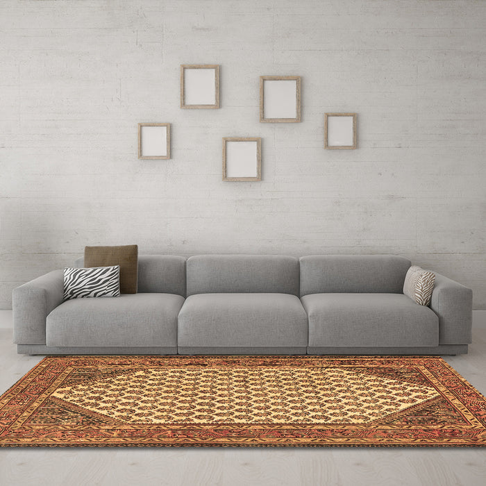 Machine Washable Persian Brown Traditional Rug in a Living Room,, wshtr1290brn