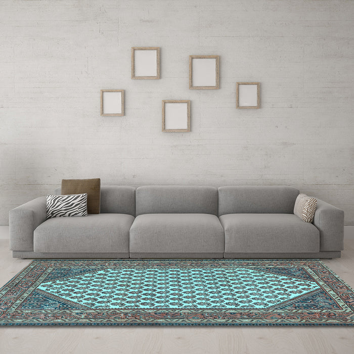 Machine Washable Persian Light Blue Traditional Rug in a Living Room, wshtr1290lblu