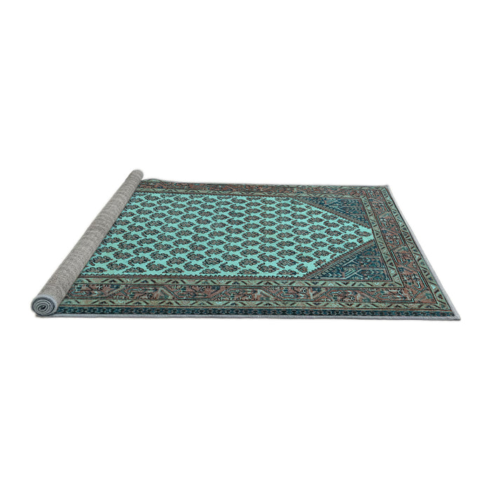 Sideview of Machine Washable Persian Light Blue Traditional Rug, wshtr1290lblu