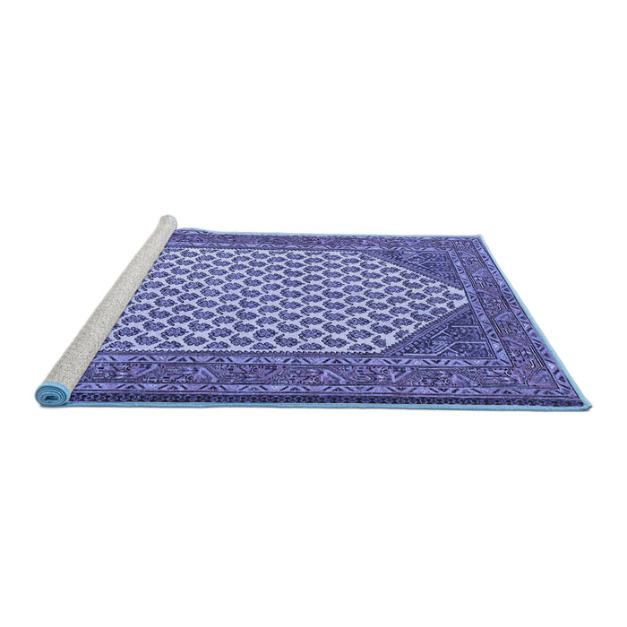 Sideview of Machine Washable Persian Blue Traditional Rug, wshtr1290blu