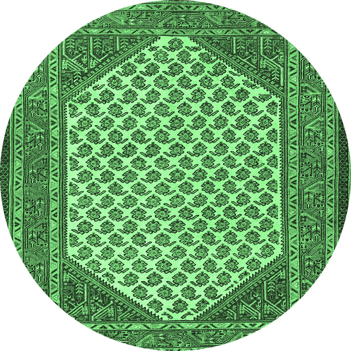 Round Machine Washable Persian Emerald Green Traditional Area Rugs, wshtr1290emgrn