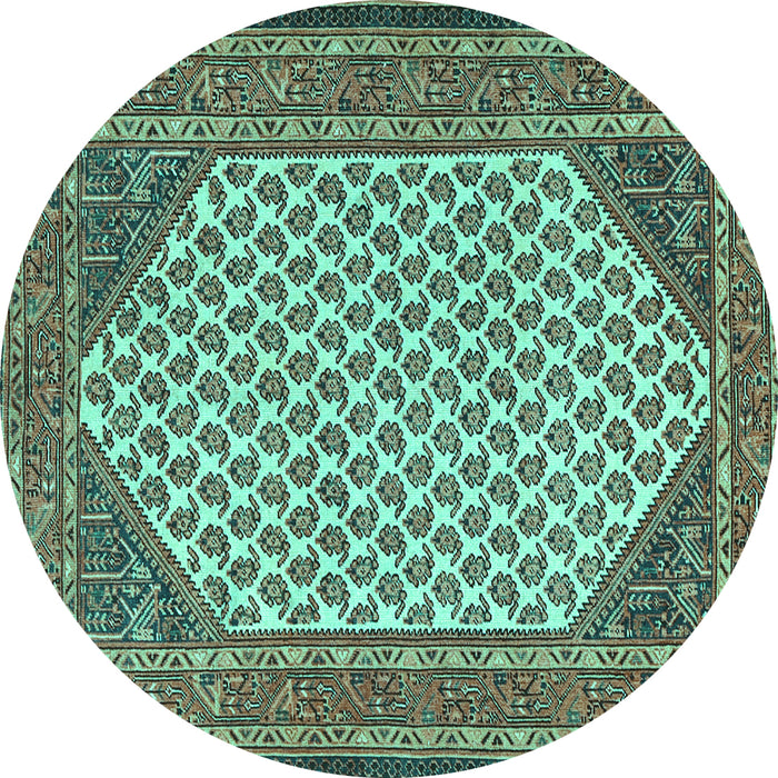 Round Machine Washable Persian Turquoise Traditional Area Rugs, wshtr1290turq