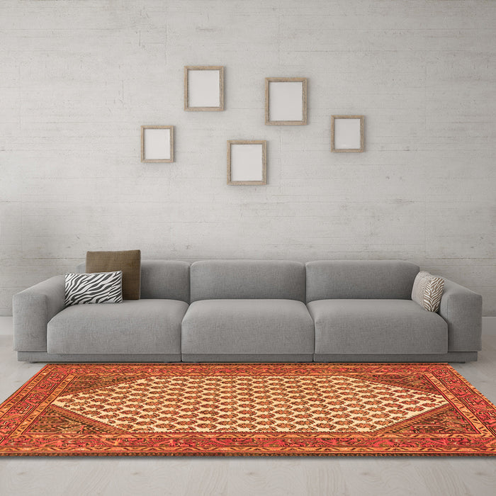 Machine Washable Persian Orange Traditional Area Rugs in a Living Room, wshtr1290org