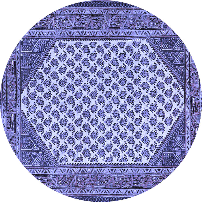 Round Machine Washable Persian Blue Traditional Rug, wshtr1290blu