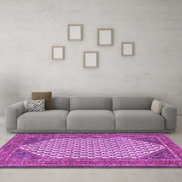 Machine Washable Persian Purple Traditional Area Rugs in a Living Room, wshtr1290pur