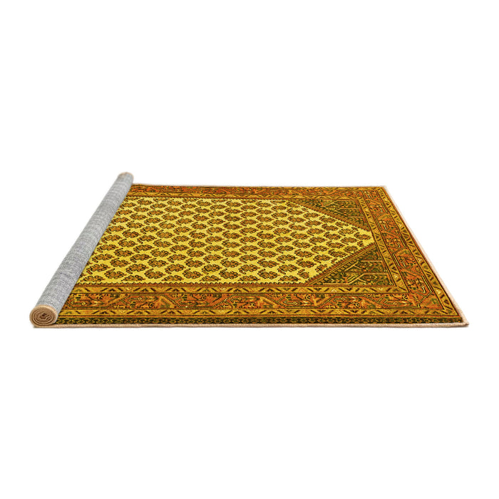 Sideview of Machine Washable Persian Yellow Traditional Rug, wshtr1290yw