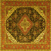 Square Machine Washable Medallion Yellow Traditional Rug, wshtr1291yw