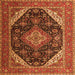 Round Machine Washable Medallion Orange Traditional Area Rugs, wshtr1291org