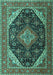 Machine Washable Medallion Turquoise Traditional Area Rugs, wshtr1291turq