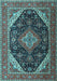 Machine Washable Medallion Light Blue Traditional Rug, wshtr1291lblu