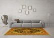 Machine Washable Medallion Yellow Traditional Rug in a Living Room, wshtr1291yw