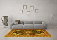 Machine Washable Medallion Yellow Traditional Rug, wshtr1291yw