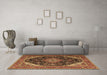 Machine Washable Medallion Brown Traditional Rug in a Living Room,, wshtr1291brn