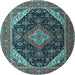 Round Medallion Light Blue Traditional Rug, tr1291lblu