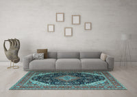 Machine Washable Medallion Light Blue Traditional Rug, wshtr1291lblu