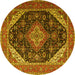 Round Machine Washable Medallion Yellow Traditional Rug, wshtr1291yw