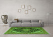 Machine Washable Medallion Green Traditional Area Rugs in a Living Room,, wshtr1291grn