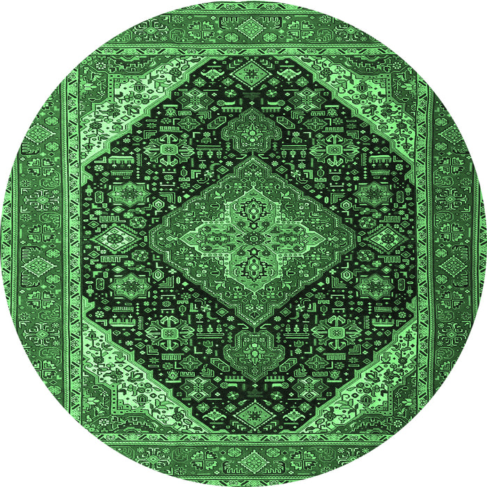 Round Medallion Emerald Green Traditional Rug, tr1291emgrn